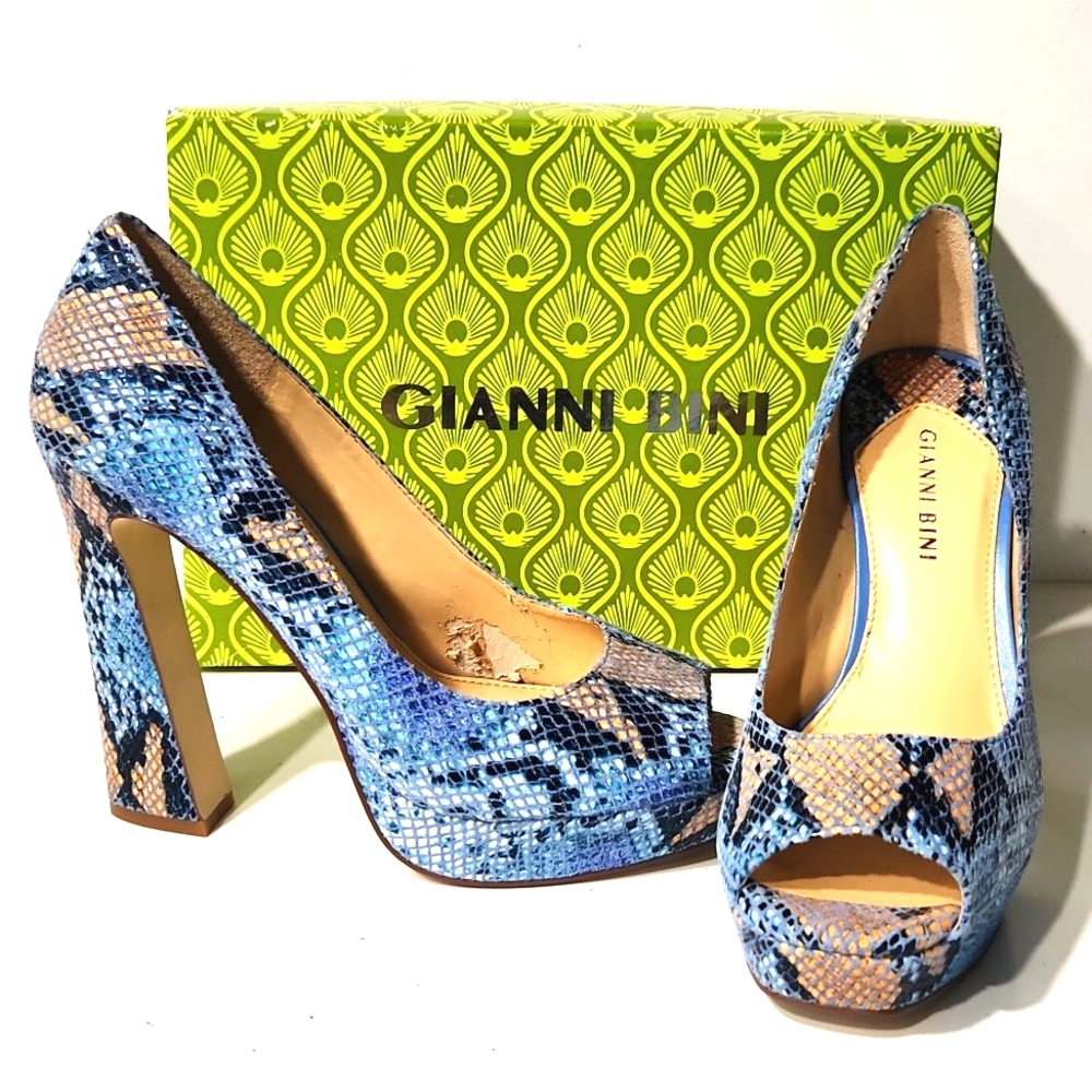 Gianni Bini Daniella Leather Snakeskin Platform Open Toe High Heel Size 8 EUC!! - Picture 6 of 16